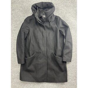 Zara Basic Coat Womens Large Black Wool Hooded Zip Front Mid Length Parka Warm